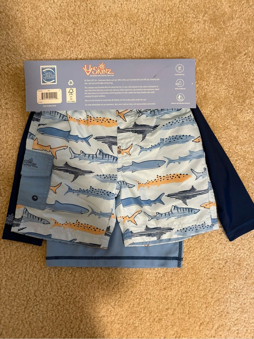 Kids 3pc Blue Shark Swimwear Set - 3T
